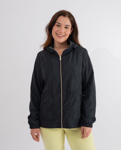 PARKA CON CAPUCHA Y DETALLE VIVO AZUL MARINO