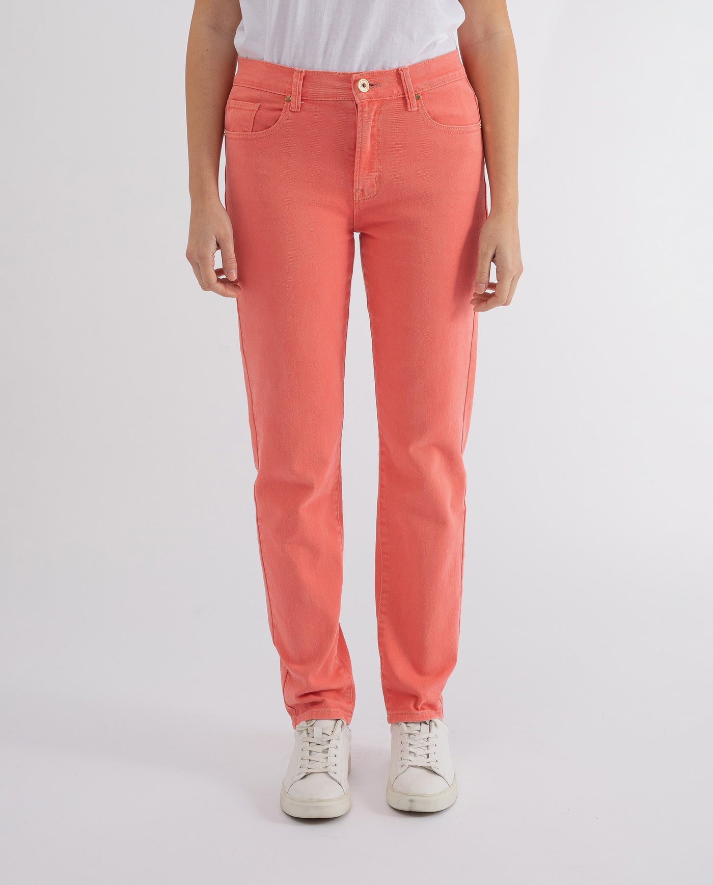 PANTS WITH 5 POCKETS CORAL GARMENT DYE