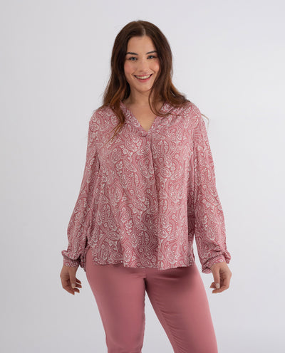 PRINTED JACQUARD BLOUSE WITH SALMON LACE