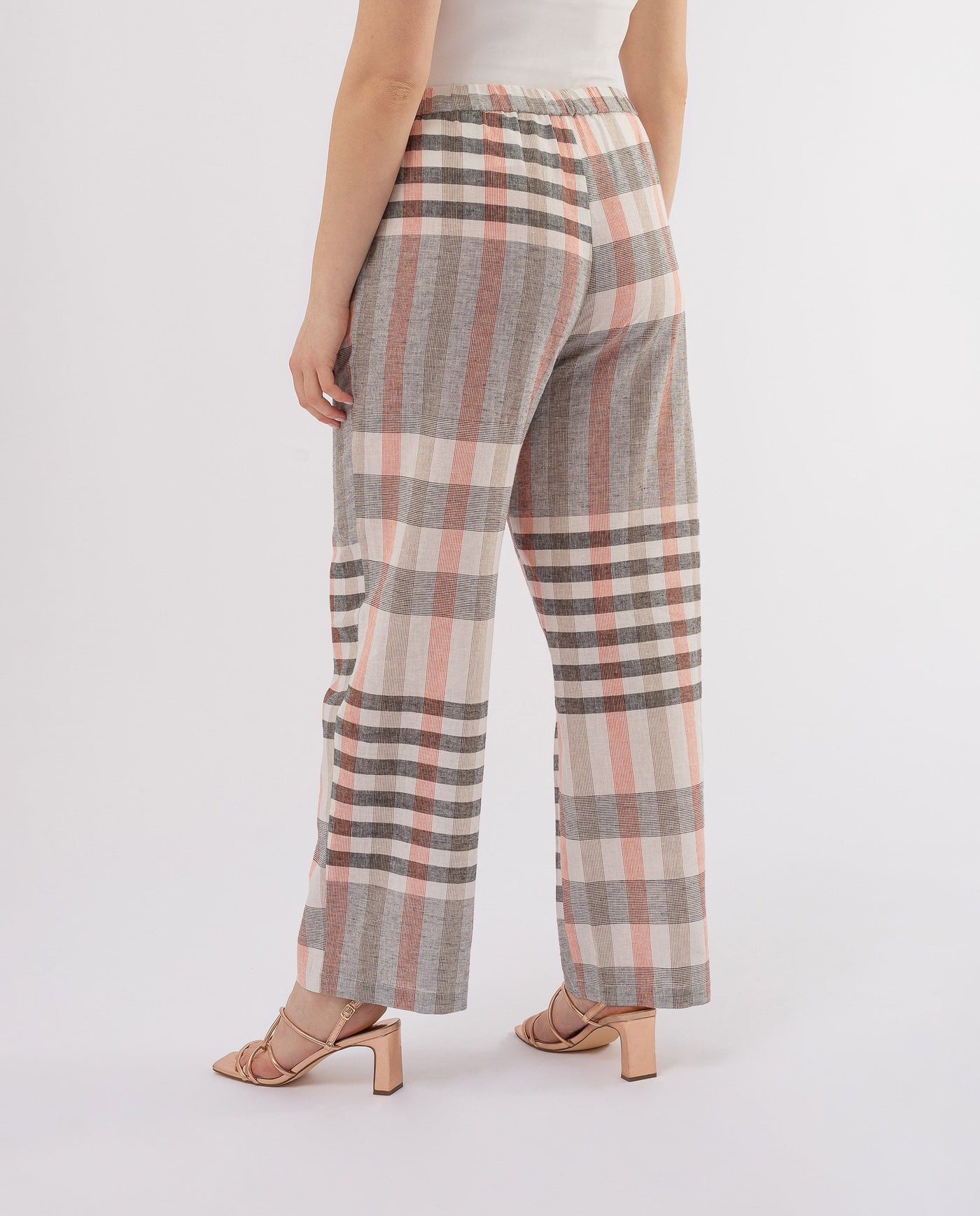 PANTALÓN LINO CUADROS  BEIGE