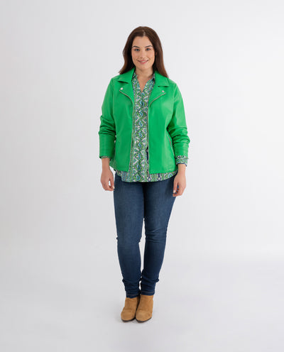 GREEN ECO LEATHER JACKET WITH LAPELS