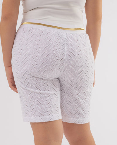 WHITE SWISS EMBROIDERED SHORTS