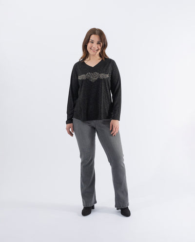 CAMISETA HILO LUREX CON ALAS Y CORAZON  NEGRO