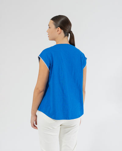 T-SHIRT CON MANICHE COPERTA RICAMATA BLU COBALTO