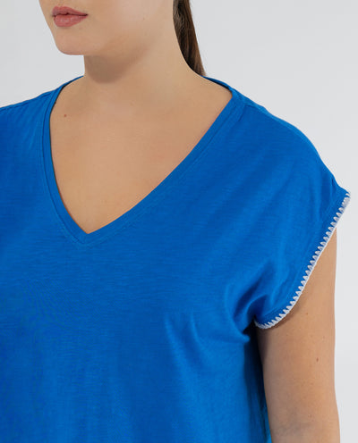 T-SHIRT CON MANICHE COPERTA RICAMATA BLU COBALTO