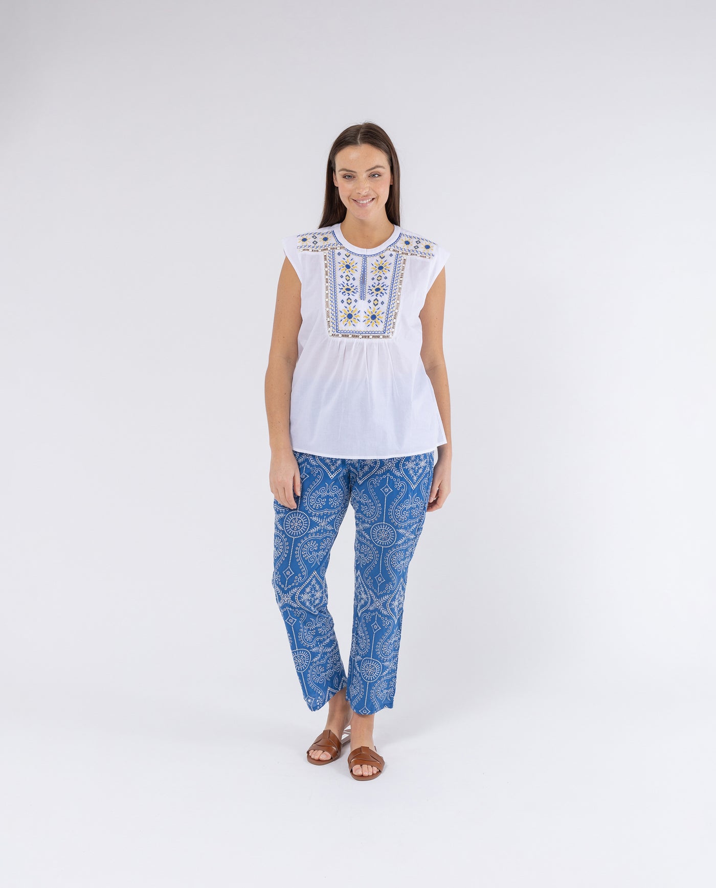 WHITE SUNS EMBROIDERED CHEST BLOUSE