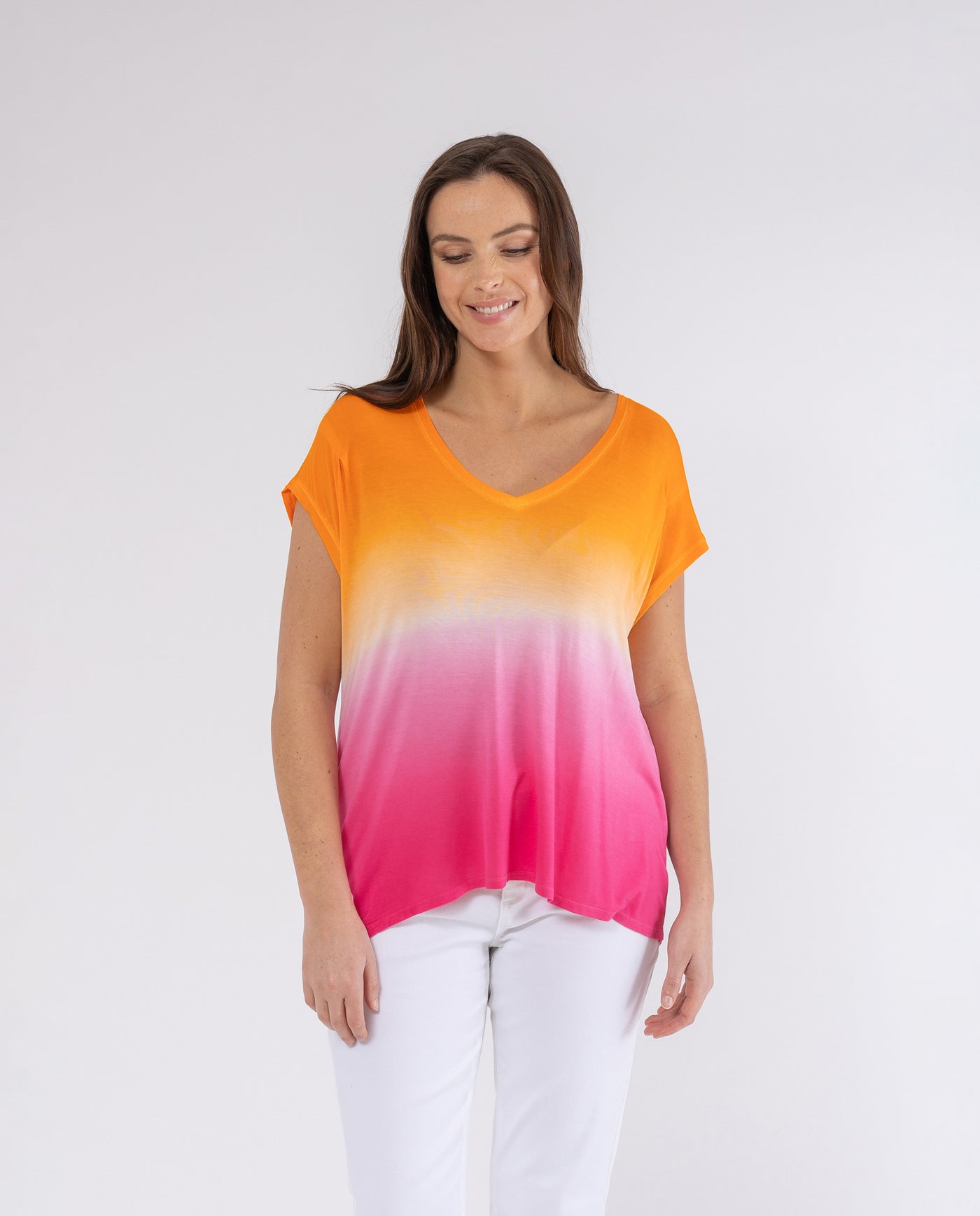 TIE DYE TWO-TONE T-SHIRT WITH ORANGE LUREX STITCHING