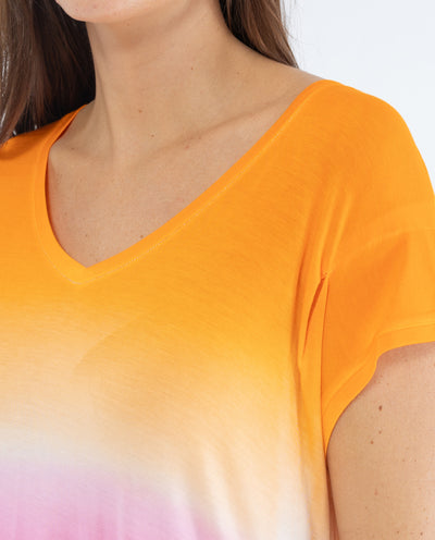 TIE DYE TWO-TONE T-SHIRT WITH ORANGE LUREX STITCHING