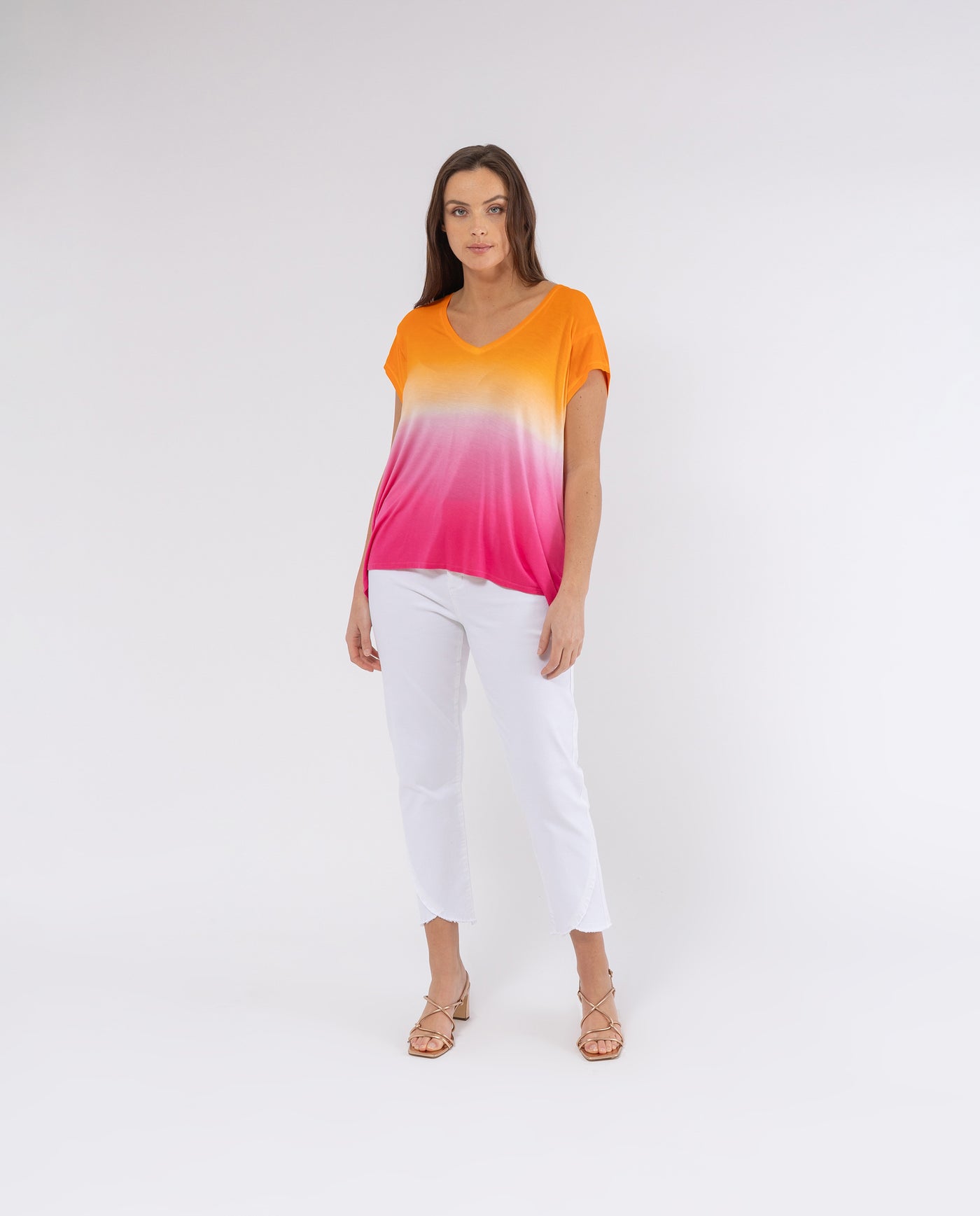 TIE DYE TWO-TONE T-SHIRT WITH ORANGE LUREX STITCHING