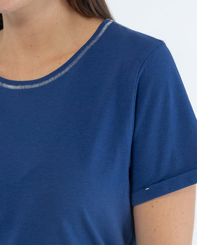 T-SHIRT CON CUCITURE IN FILO METALLIZZATO BLU MARINO