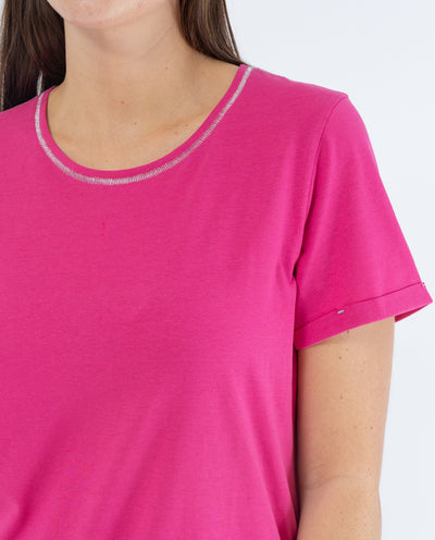 Camiseta Pespunte En Hilo Metalico  Rosa