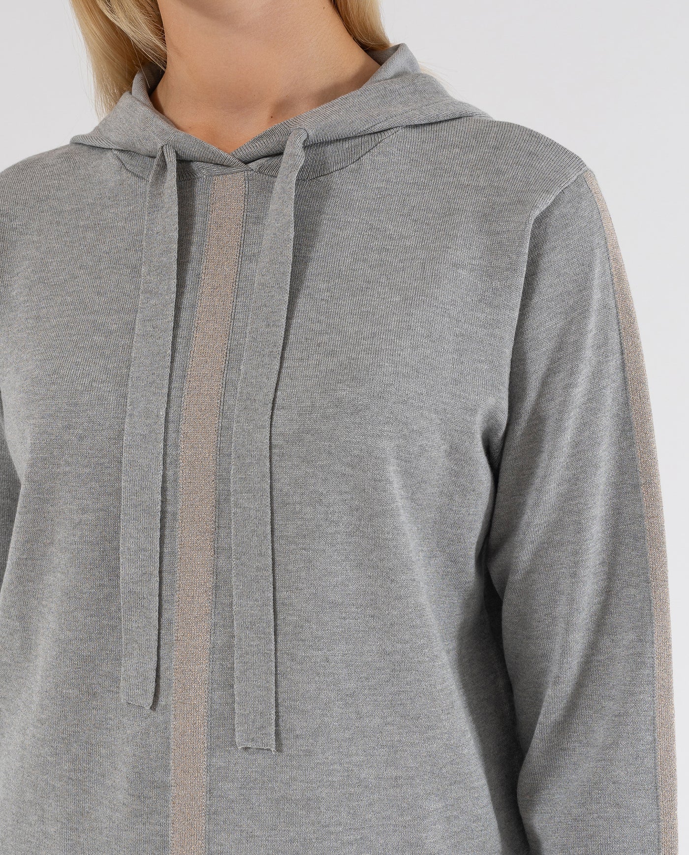 SWEATER WITH HOOD AND METALLIC THREAD IN CENTER AND SLEEVES JASPER GREY