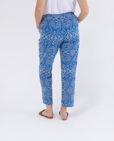 PANTALONE IN TESSUTO RICAMO A CONTRASTO BLU COBALTO