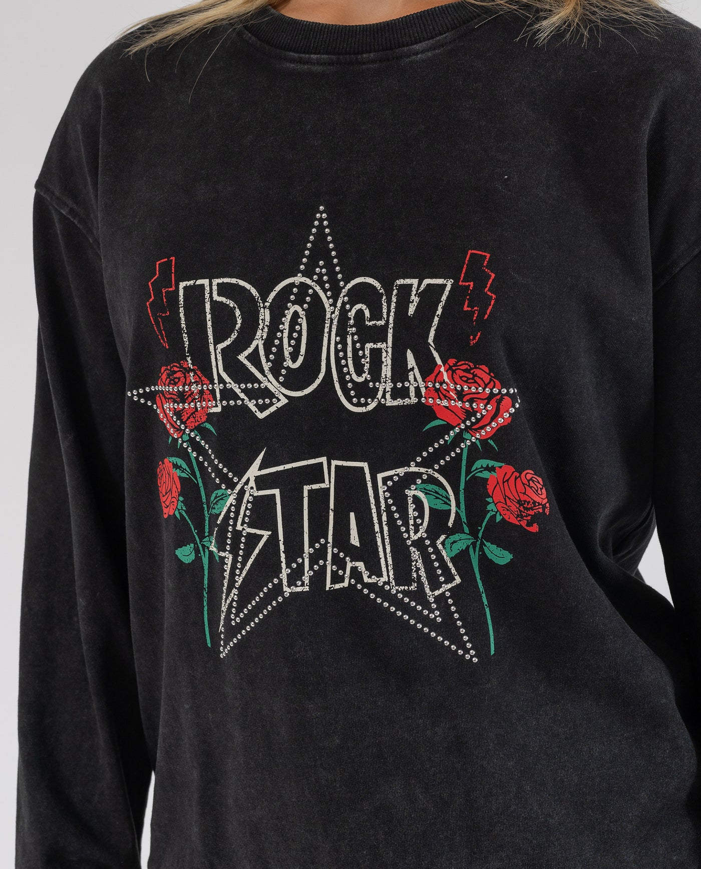 DARK GREY STUDDED PRINTED SWEATSHIRT