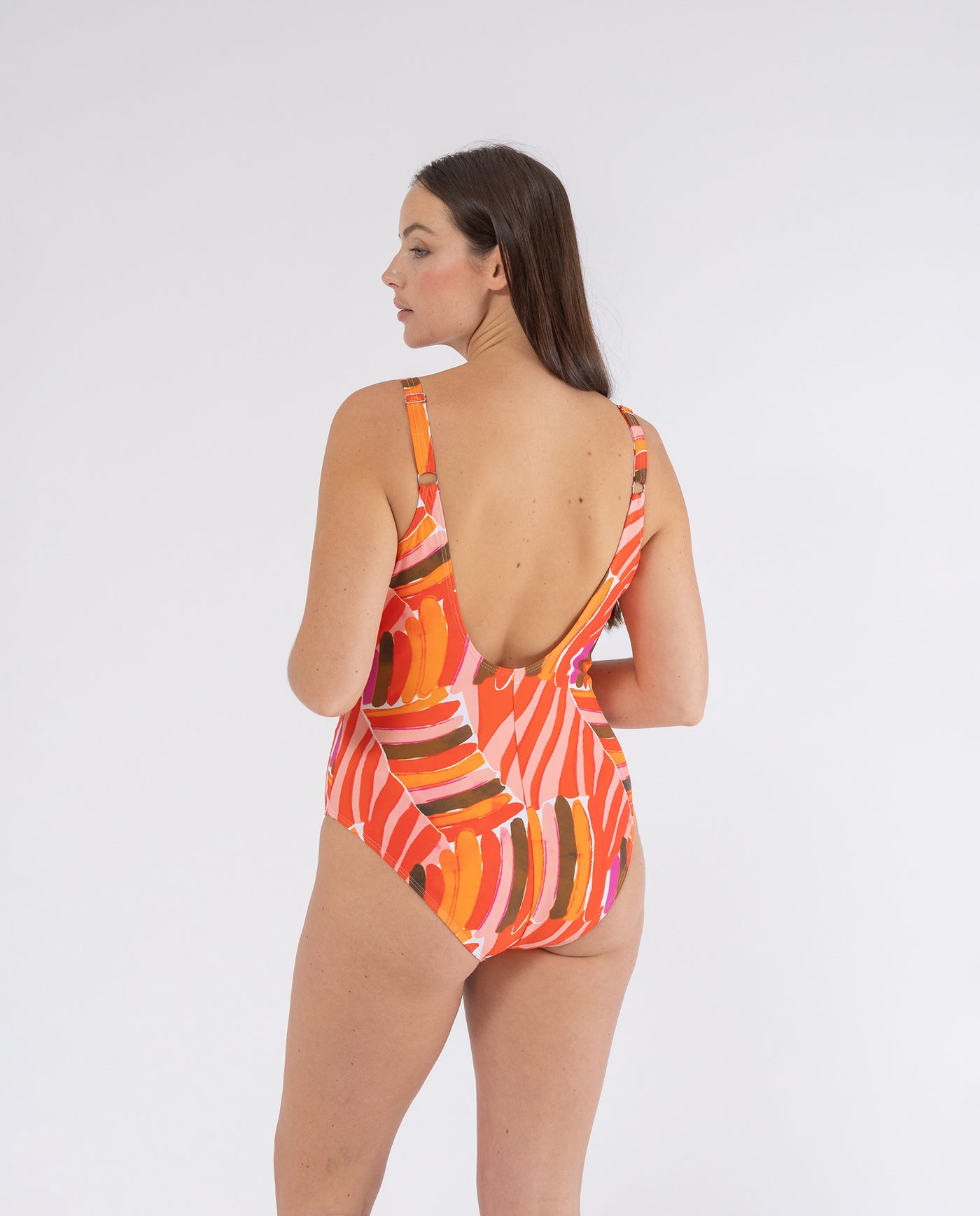 ABSTRACT PRINTED SWIMSUIT WITH ORANGE CUP