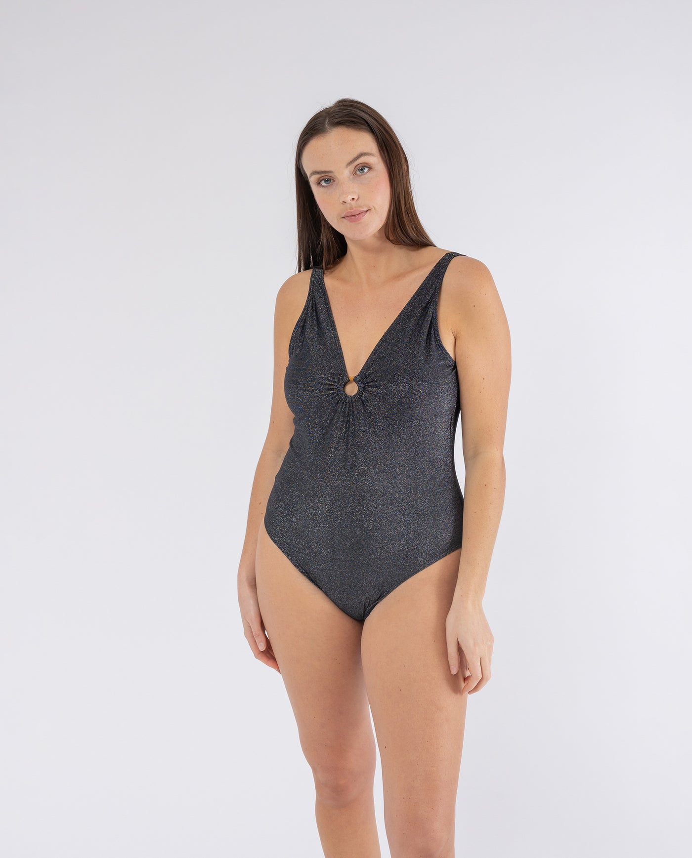 BLACK METALLIC EFFECT FABRIC SWIMSUIT