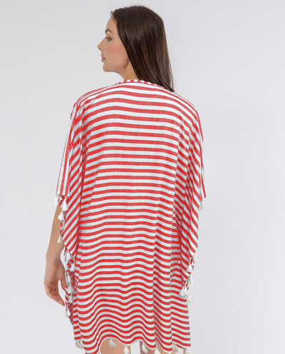 STRIPED KAFTAN WITH RED POMPONS