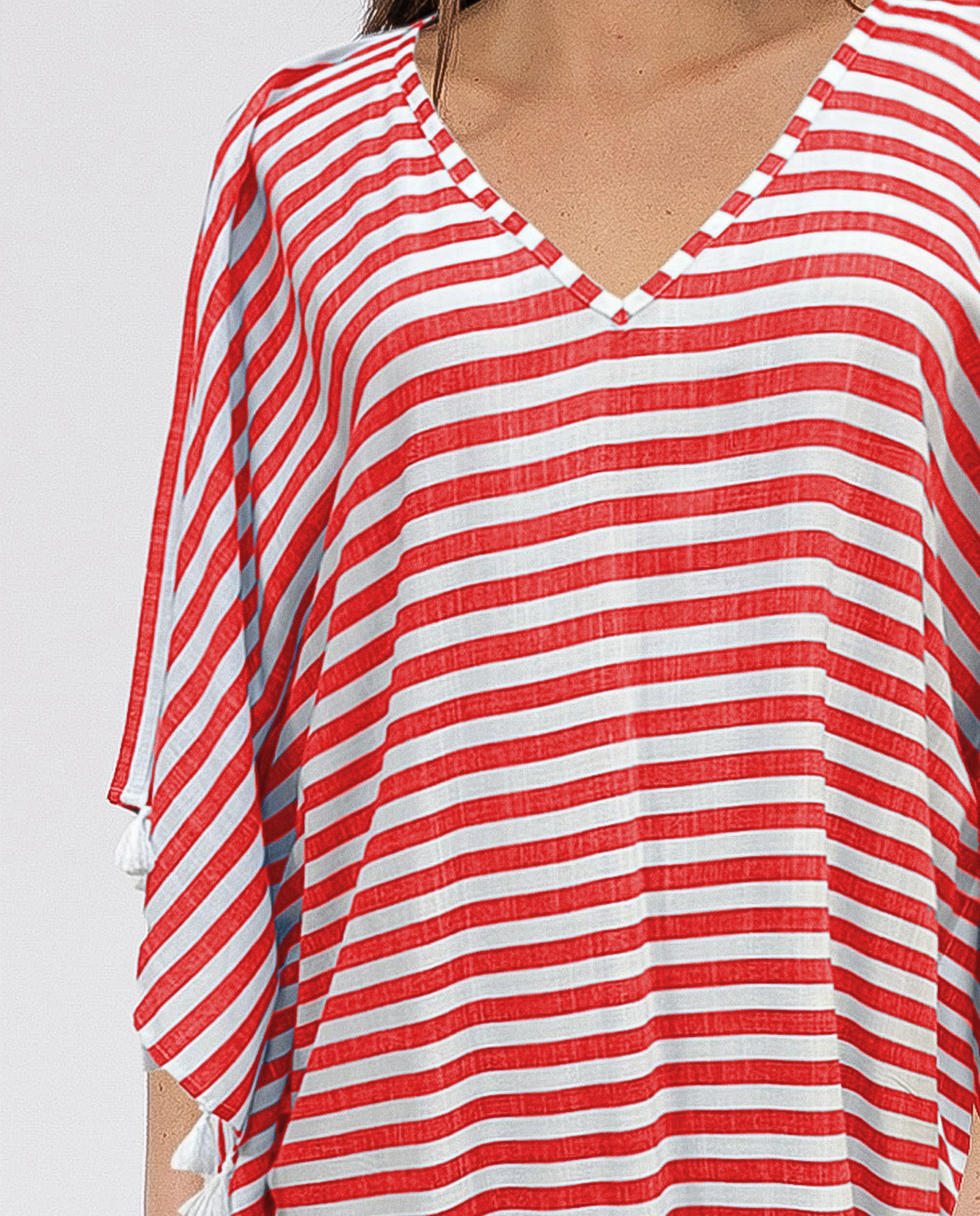 STRIPED KAFTAN WITH RED POMPONS