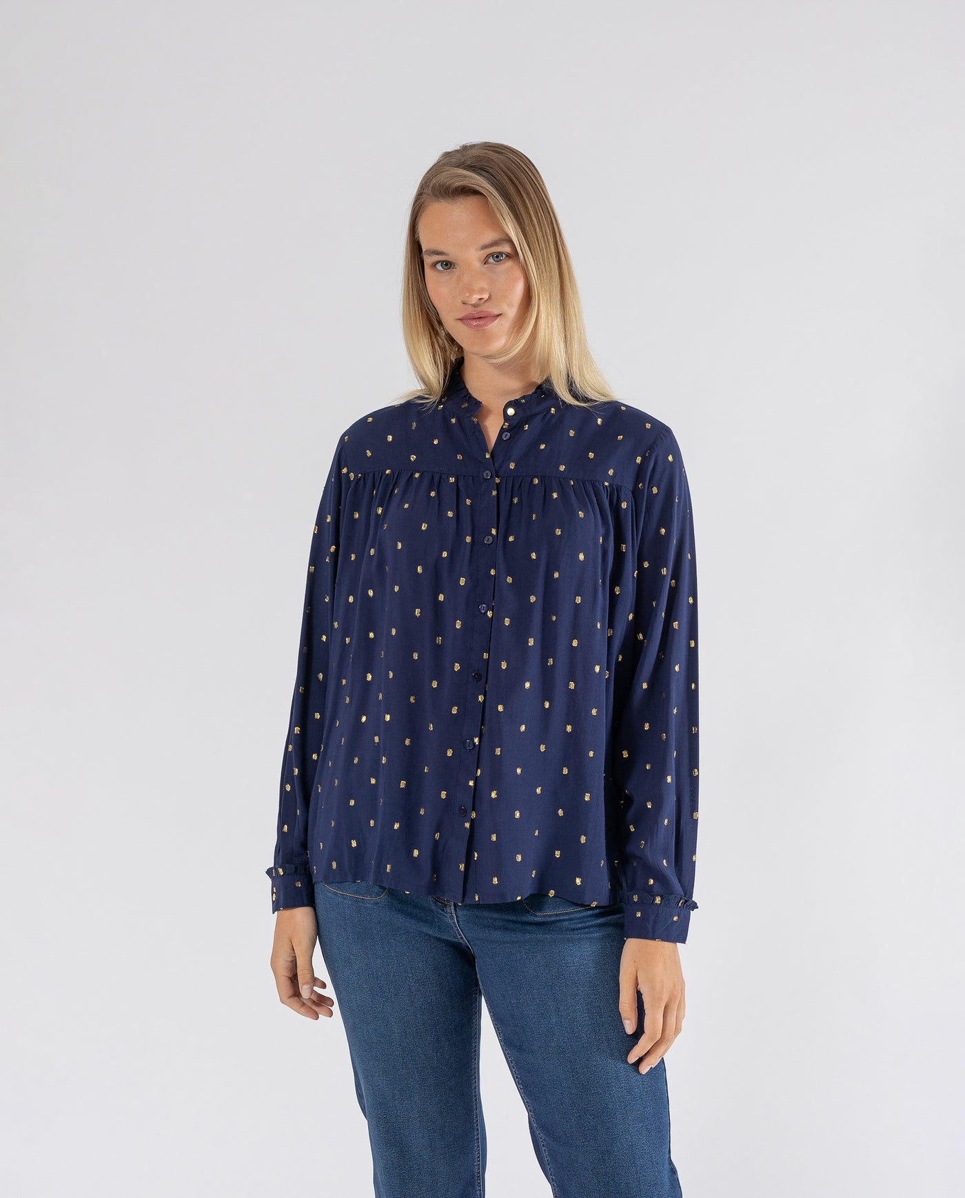 BLUSA TEJIDO PLUMETI CON HILO METALICO  AZUL OSCURO