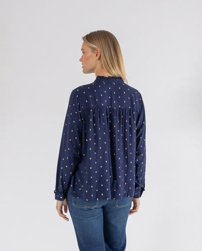 BLUSA TEJIDO PLUMETI CON HILO METALICO  AZUL OSCURO