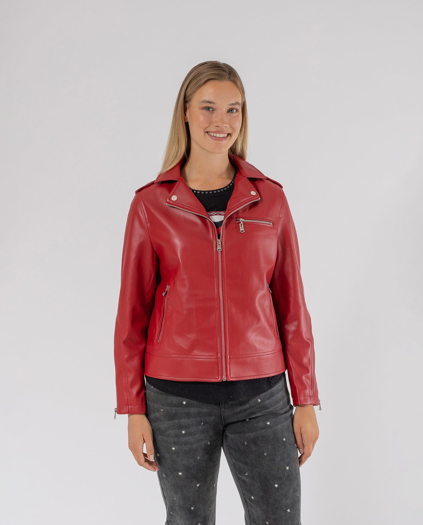 GIACCA BIKER IN ECOPELLE ROSSA