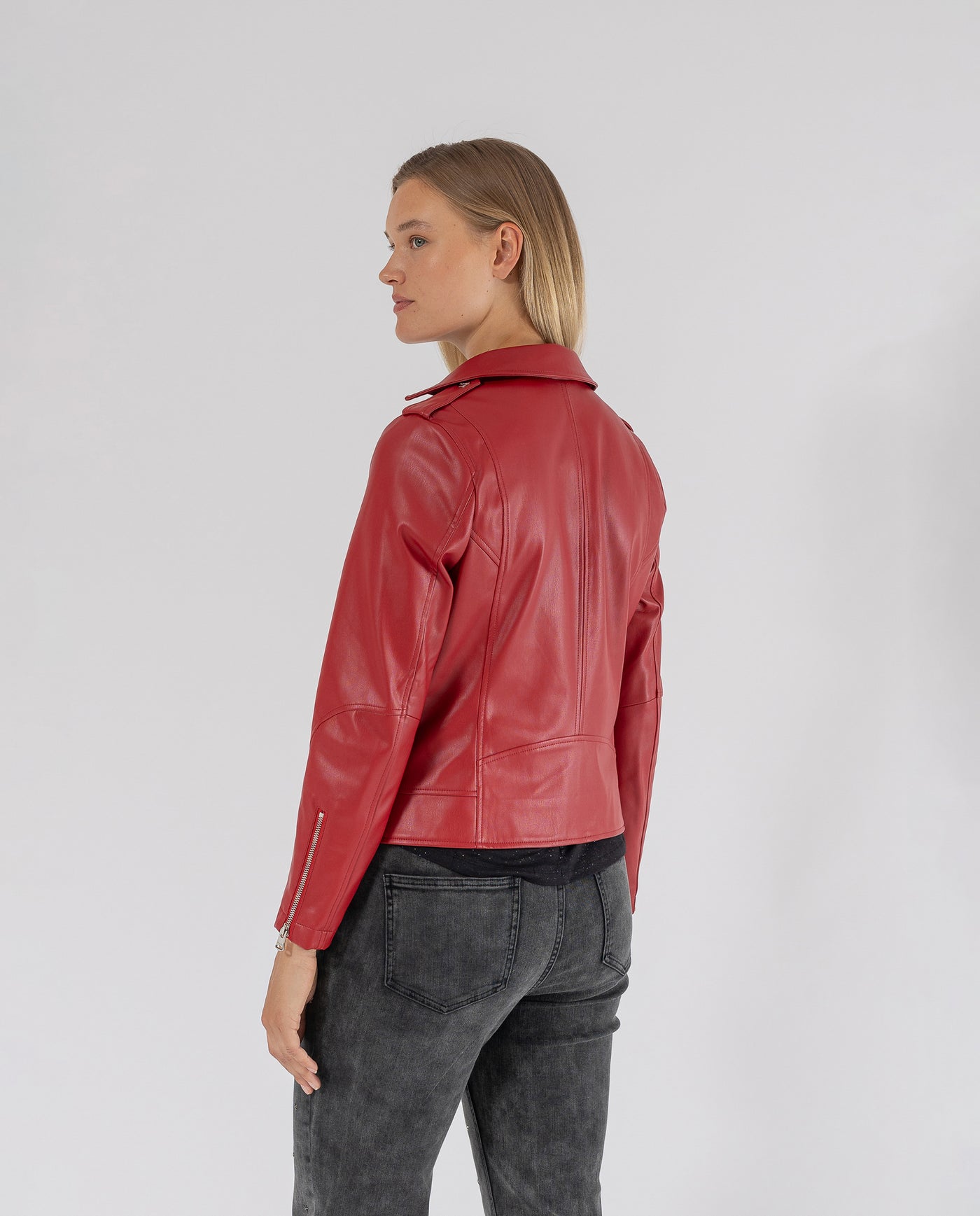 RED ECO-LEATHER BIKER JACKET