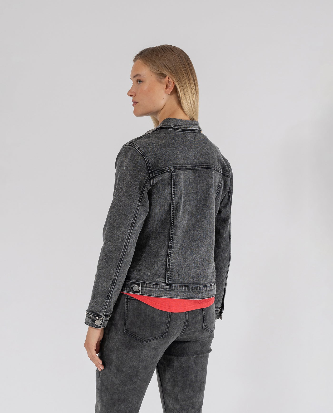 DENIM JACKET WITH DECORATIVE STUDS, GREY