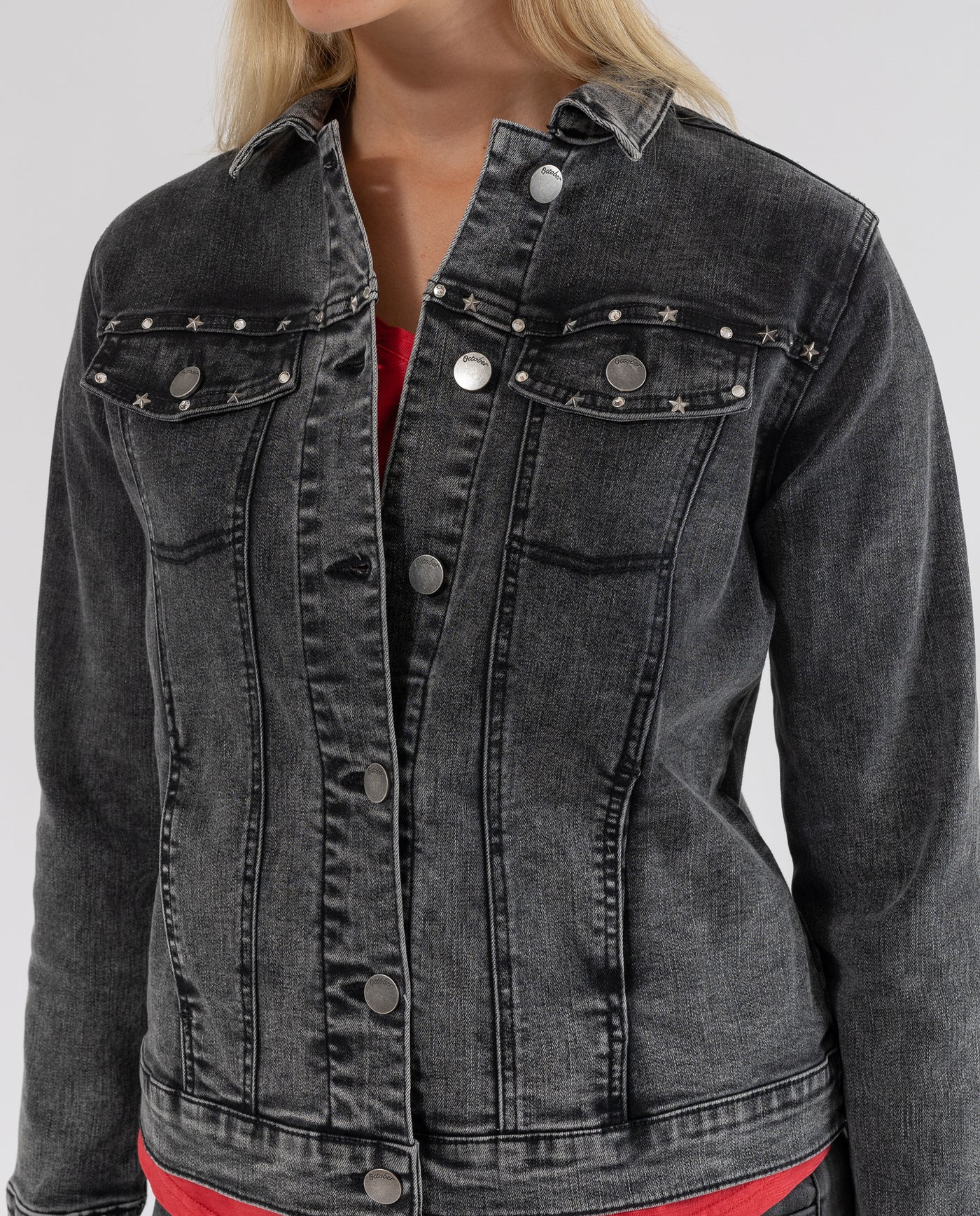 DENIM JACKET WITH DECORATIVE STUDS, GREY