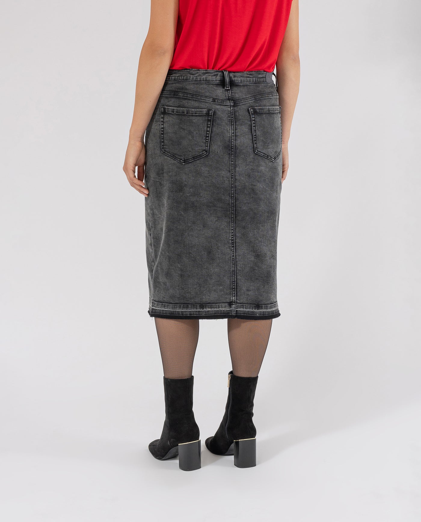 DENIM SKIRT WITH DECORATIVE STUDS, GREY