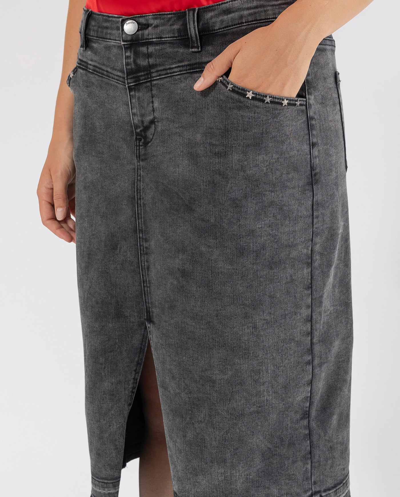 DENIM SKIRT WITH DECORATIVE STUDS, GREY