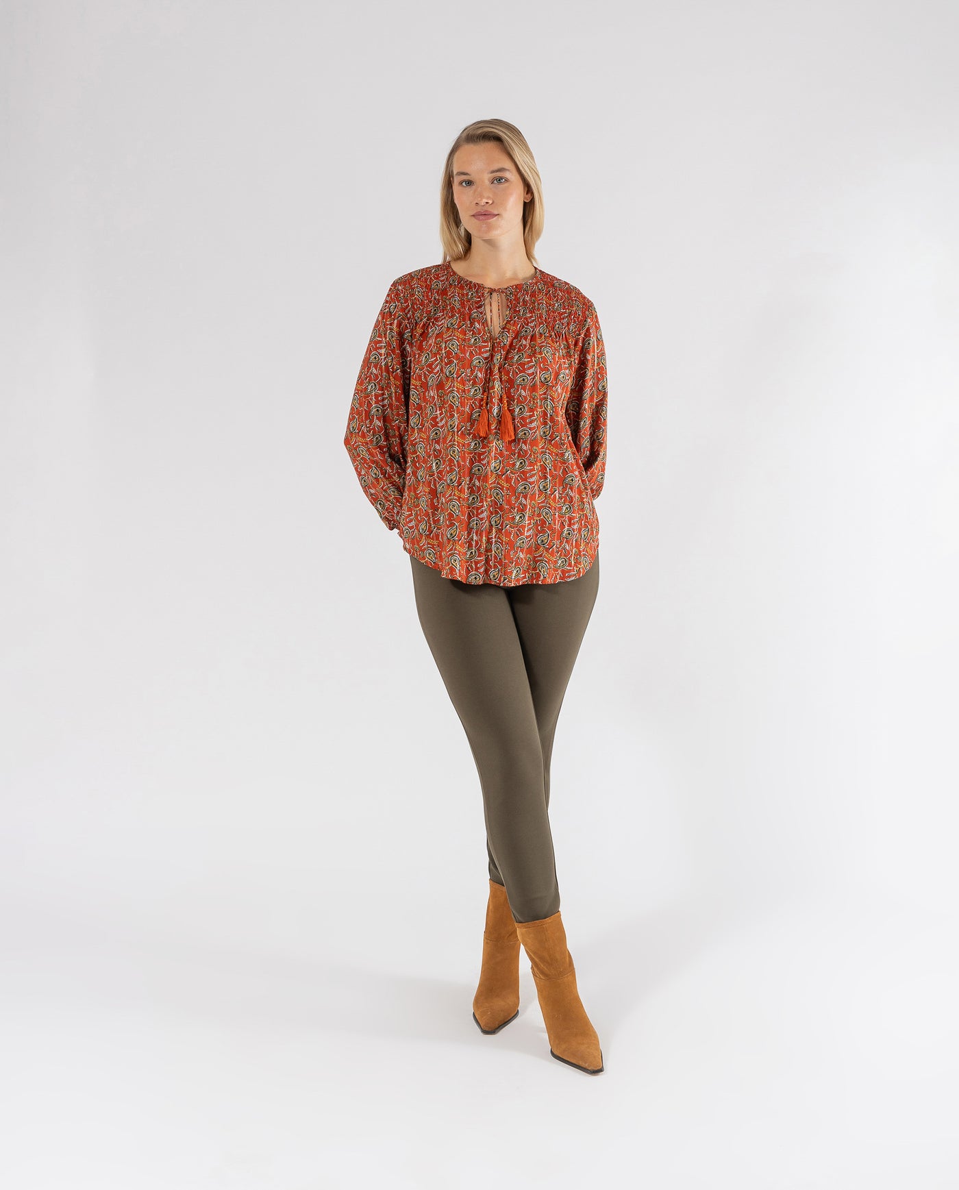 PAISLEY PRINT BLOUSE WITH BURNT ORANGE METALLIC THREAD