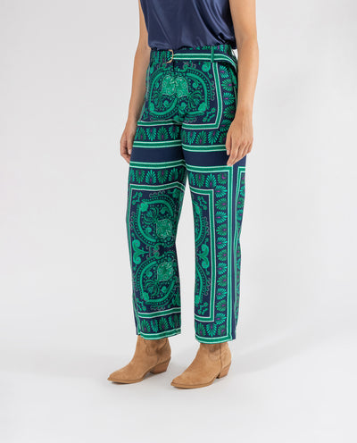 PANTALÓN CON ESTAMPACION EFECTO PAÑUELO AZUL OSCURO