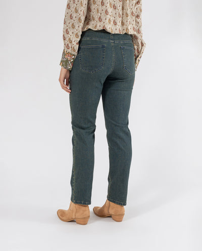 PANTALON VAQUERO SOBRETINTADO PUSH UP VERDE OLIVA