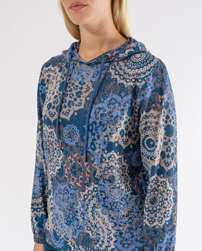 SUDADERA CON CAPUCHA ESTAMPADA  AZUL MEDIO