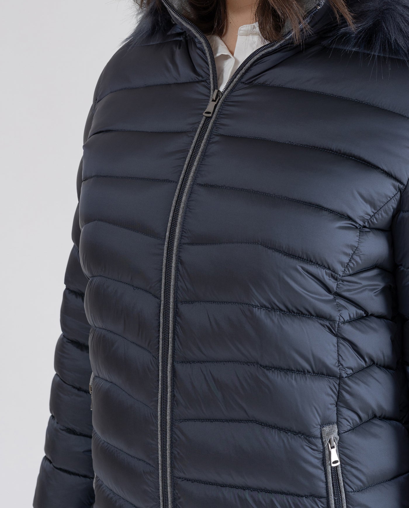 PARKA WITH MEDIUM BLUE CONTRASTING PIPE