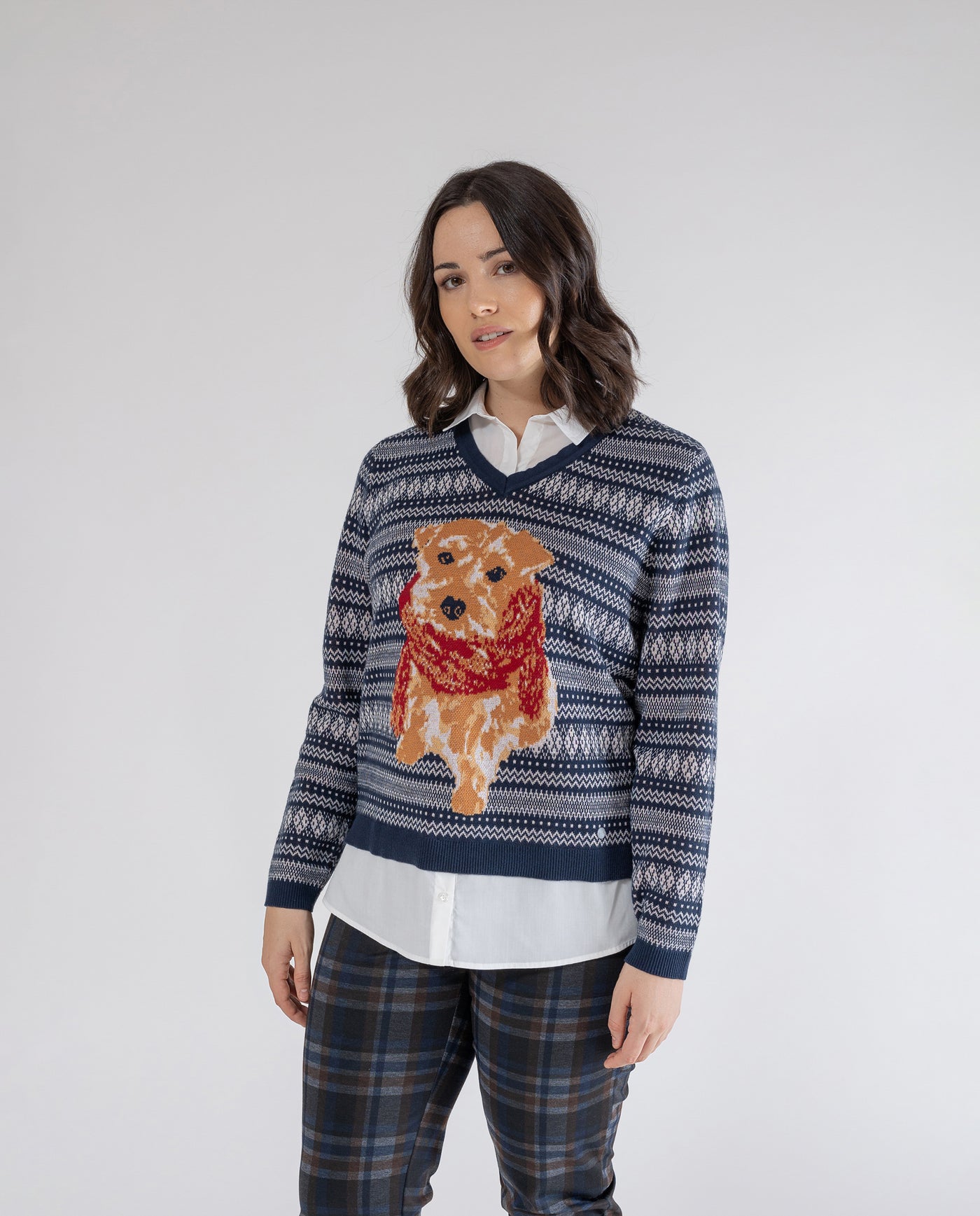 DARK BLUE JACQUARD DOG SWEATER