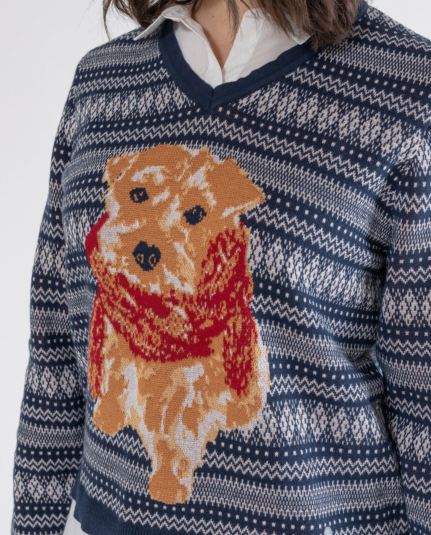 DARK BLUE JACQUARD DOG SWEATER