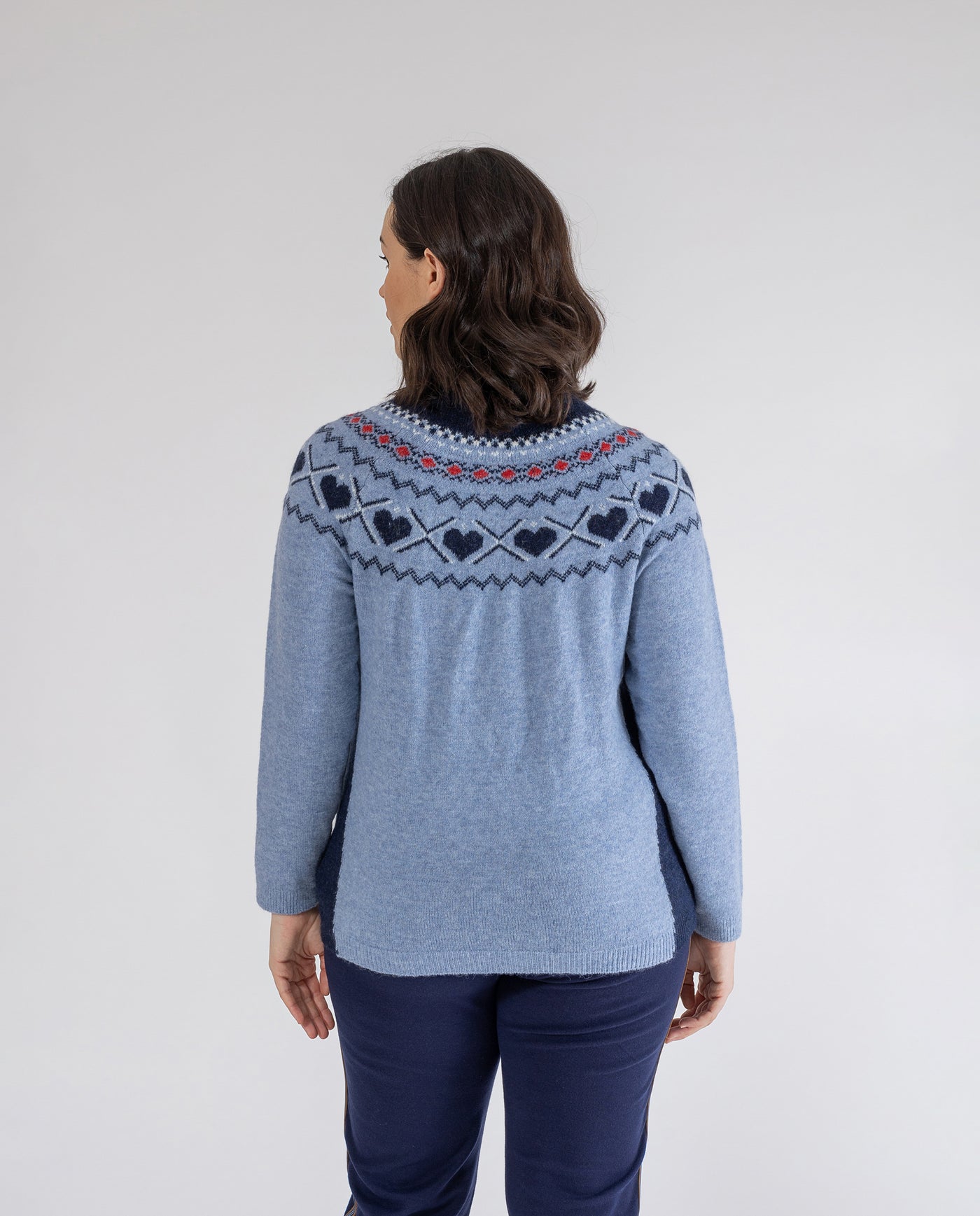 MEDIUM BLUE HEARTS BORDER SWEATER