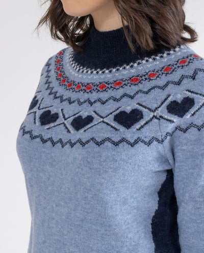 MEDIUM BLUE HEARTS BORDER SWEATER