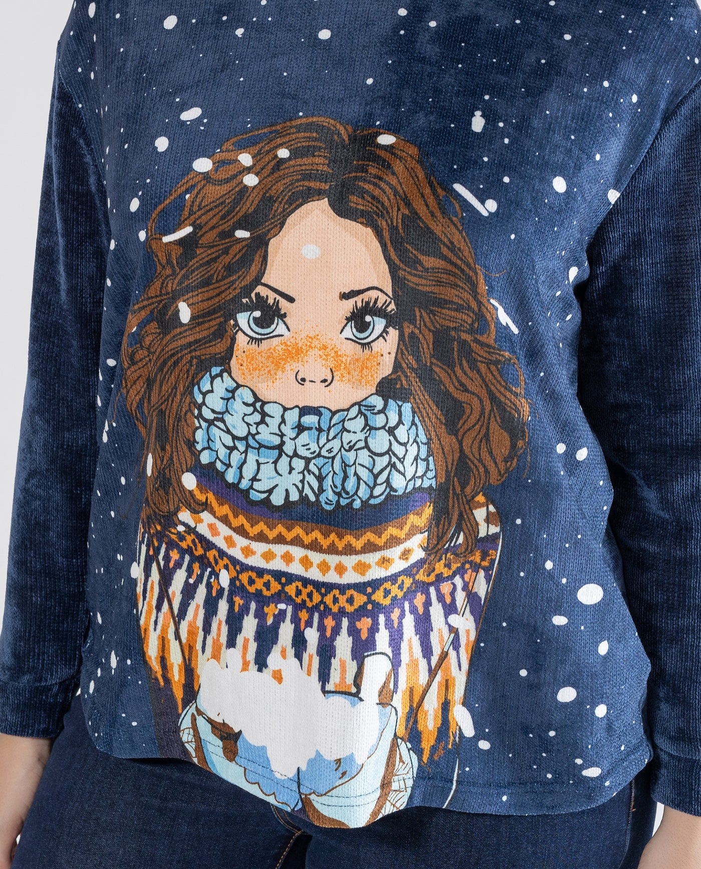 SUETER CHENILLA CON ESTAMPACION CHICA NIEVE AZUL