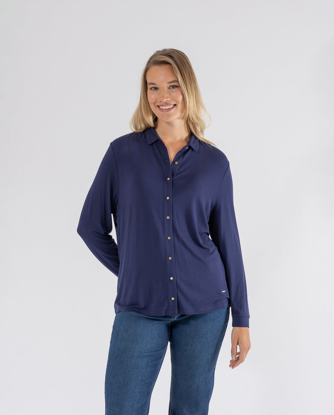 DARK BLUE PLAIN KNITTED BLOUSE