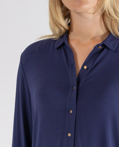 DARK BLUE PLAIN KNITTED BLOUSE