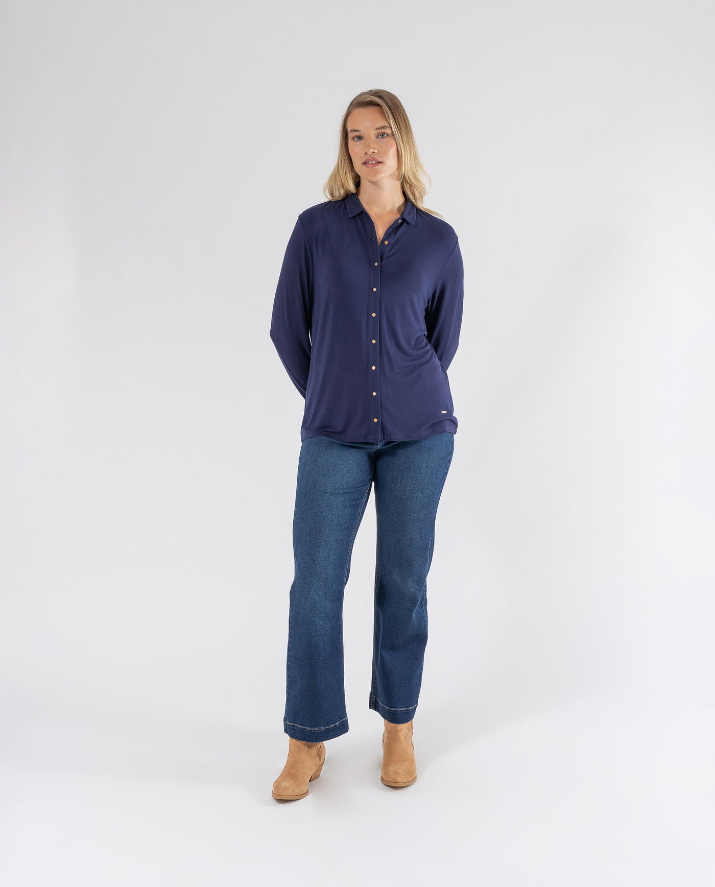 DARK BLUE PLAIN KNITTED BLOUSE