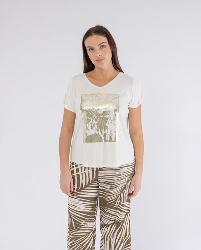 TROPICAL PRINT T-SHIRT WITH RAW FOIL