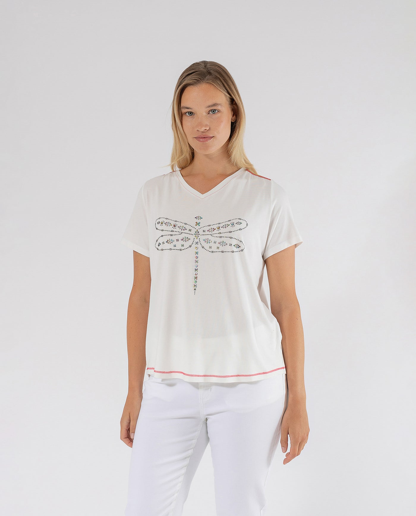 Ecru DRAGONFLY POSITIONAL PRINT T-SHIRT