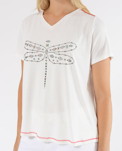 Ecru DRAGONFLY POSITIONAL PRINT T-SHIRT