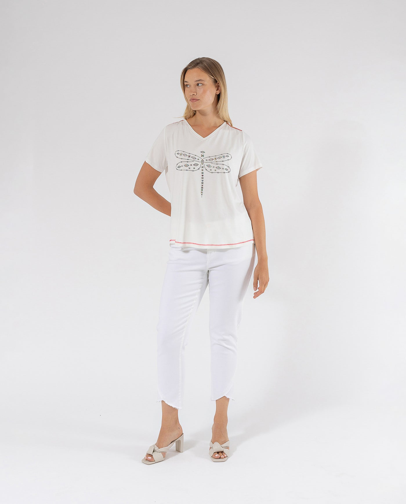 Ecru DRAGONFLY POSITIONAL PRINT T-SHIRT