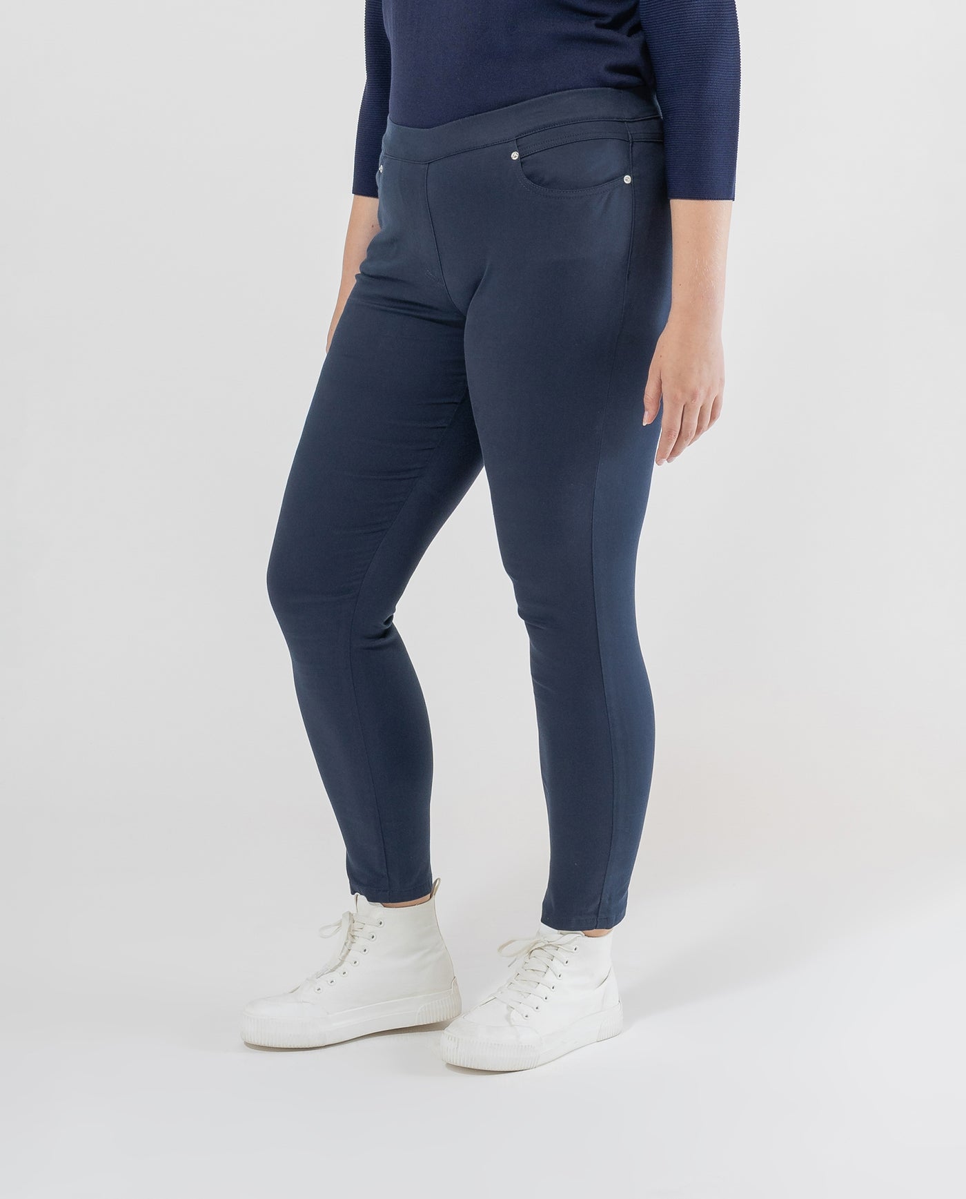 LEGGING ALGODONERO CON CINTURA DE RIB  AZUL OSCURO