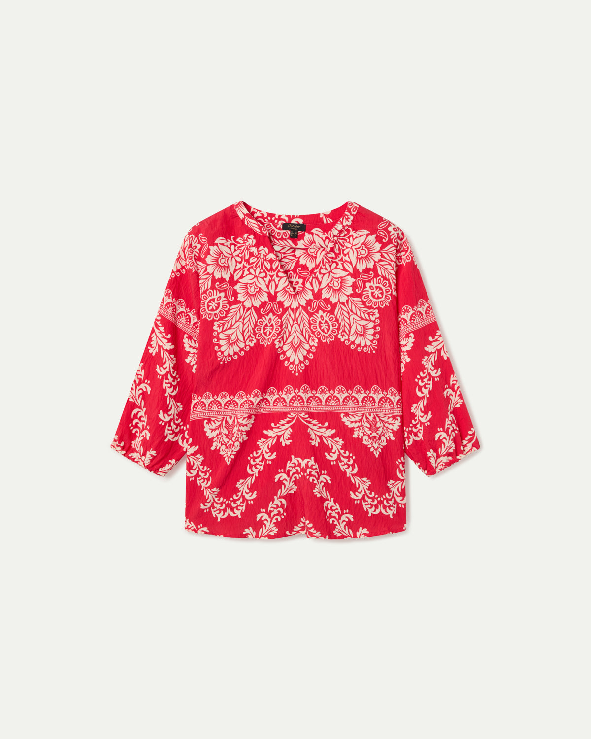 RED PRINTED V-NECK BLOUSE