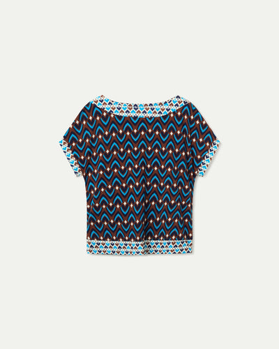 BLUE SHORT SLEEVE GEOMETRIC PRINT T-SHIRT